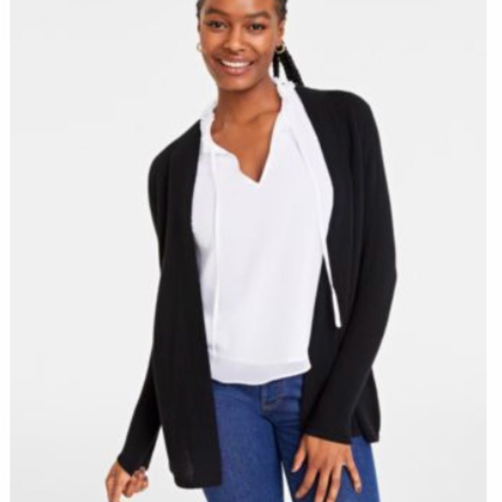Women's Black Open Front Sweater 100% Cashmere Duster Sweater S new